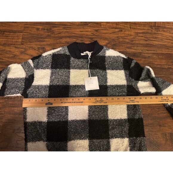 Beach Lunch Lounge Sweater Women Plaid Cozy Black White Comfy Sz:S - Picture 5 of 6
